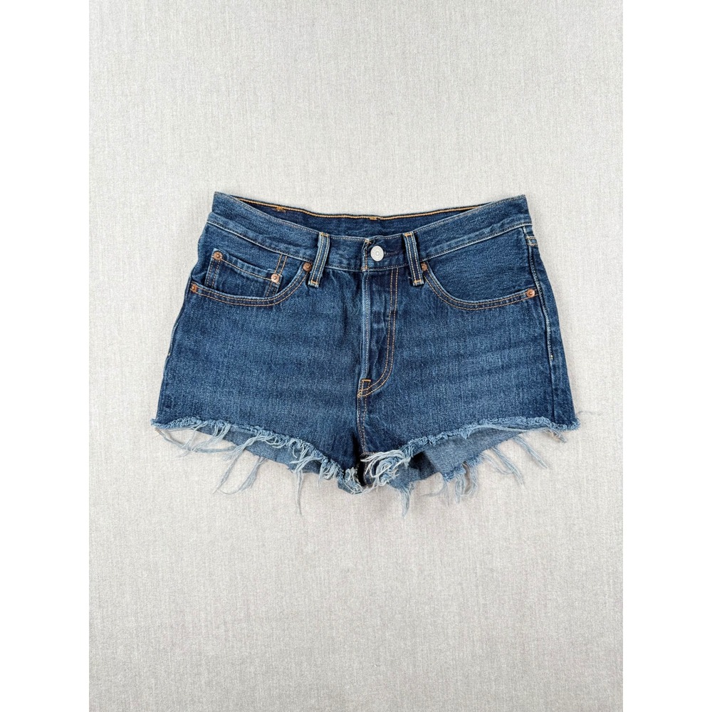 Levis 501 High Rise Denim Cut Off Shorts Dark‎ Wash Blue 26